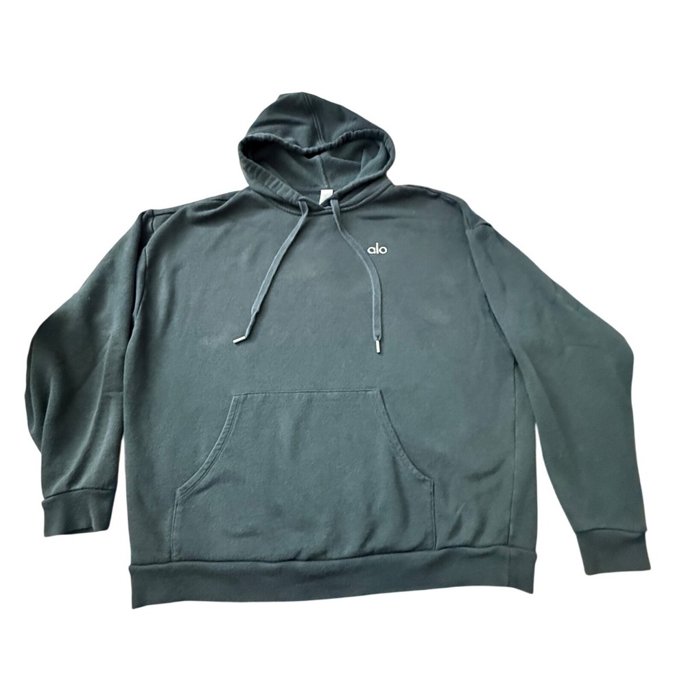 Alo Yoga Accolade Hoodie Dark Gray Washed Fleece Pullover U3032RG Large